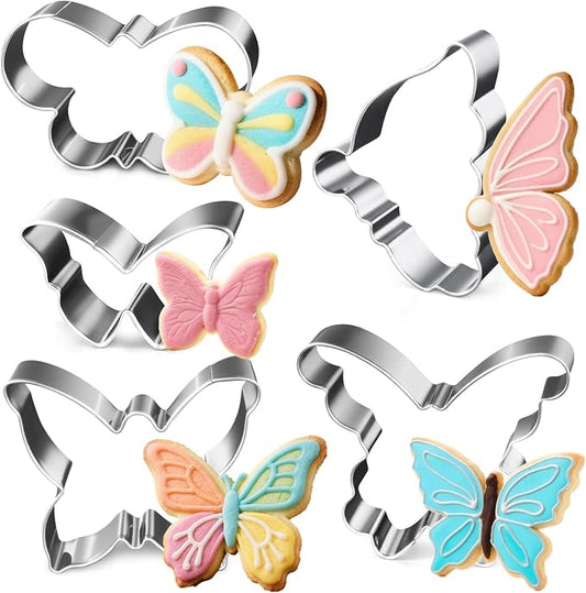 5Pack Butterfly Cookie Cutter Set, Stainless Steel Butterfly Wings Shaped Baking Molds for Biscuit Fondant DIY Cake Craft Pastry Decoration Party Supplies