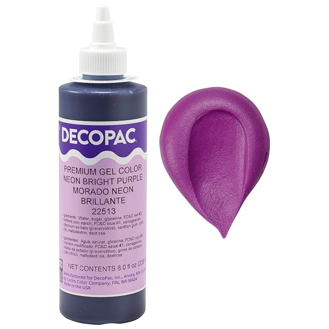 DecoPac Premium Gel Food Coloring | Neon Bright Purple Food Coloring For Baking | 8oz | Color Buttercream, Fondant, Frosting & Piping Gel, Food Safe, Highly Concentrated Gel, 8 oz - Neon Bright Purple