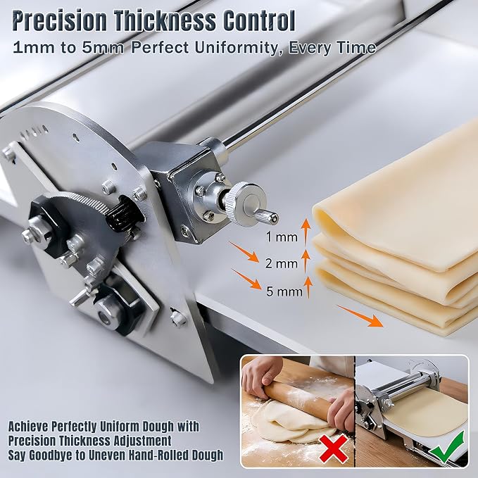 Commercial Electric Dough Sheeter, 22.7-Inch Commercial & Home Use Pasta Maker Machine, Adjustable Thickness 0-5mm, Supports forward and reverse control, for Home Bakers and Professional Bakeries