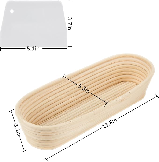 ANPHSIN 13" Banneton Bread Proofing Basket - Sourdough Basket Loaf Brotform, Oval Dough Rising Bowl with Liner for Homemade Bread Making Baking Supplies Gifts