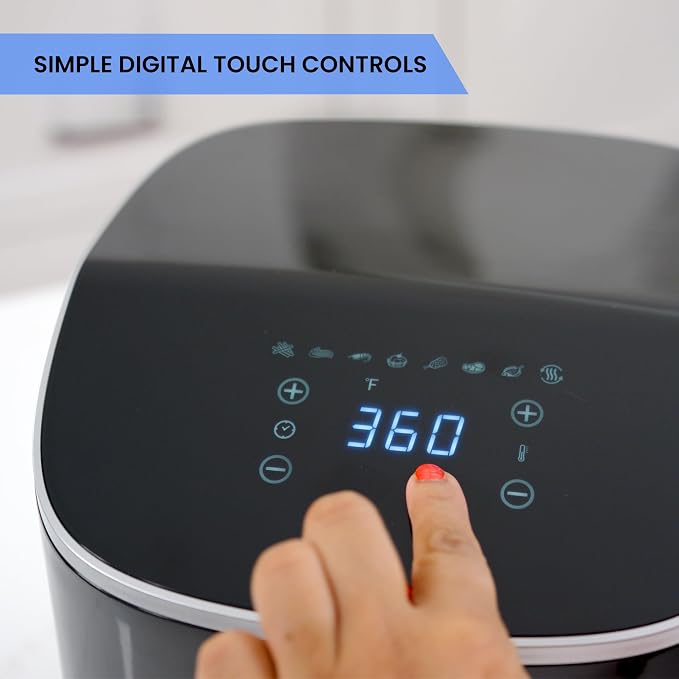 Total Chef Electric Air Fryer Oven 5 Qt/4.8L, Digital Touchscreen Controls, 8 Smart Cooking Presets, Adjustable Temperature, Programmable Timer, Non-Stick Basket, Quick Easy Meals, Black