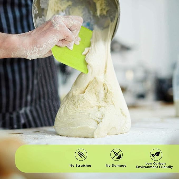 SURDOCA Dough Scraper Bench Scraper - 3P 7.1x4.9" Plastic Flexible Bowl Scraper, Sharp Edge & Angles Cake Scraper. Non-Slip Bakeware Decorating Tools Sculpting & Modeling Tools - Pure Green