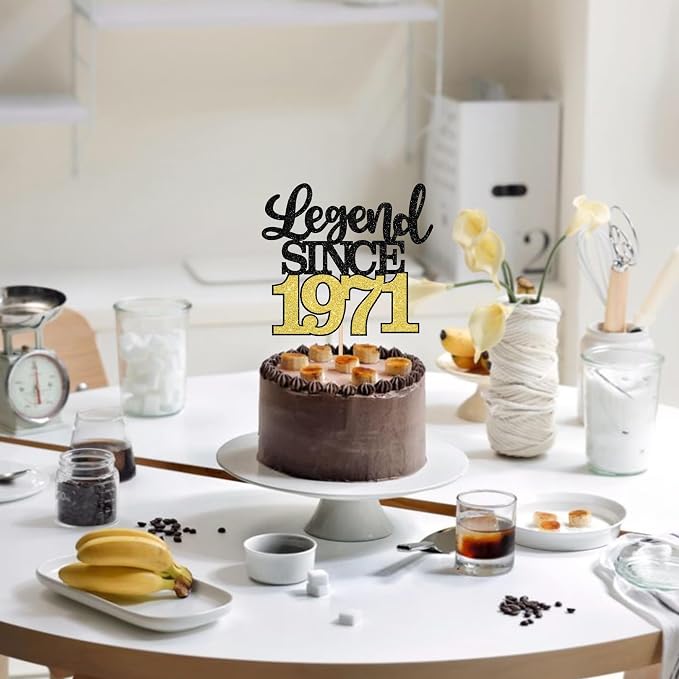 1 PCS Legend Since 1971 Cake Topper Black Gold Glitter Fifty Five Happy 55th Birthday Cake Pick Hello 55 Cheers to 55 Years Cake Decoration for 55th Birthday Anniversary Party Decorations Supplies