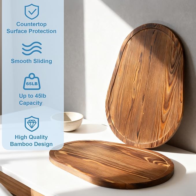 GuanQiao Food-Grade Bamboo Mixer Slider: For KitchenAid 5-8 Qt Bowl Lift Stand Mixer. Appliance Sliding Mat For Artisan, Kitchen Countertop Storage Accessories (Moving Tray)