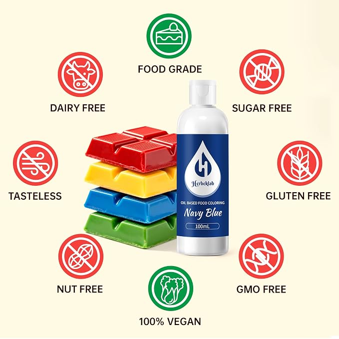 Navy Blue Oil Based Food Coloring for Chocolate – Herbeklab 100ml Professional Concentrated Oil Food Dye for Candy Melts, Chocolate, Cake Pops, Strawberries & Baking