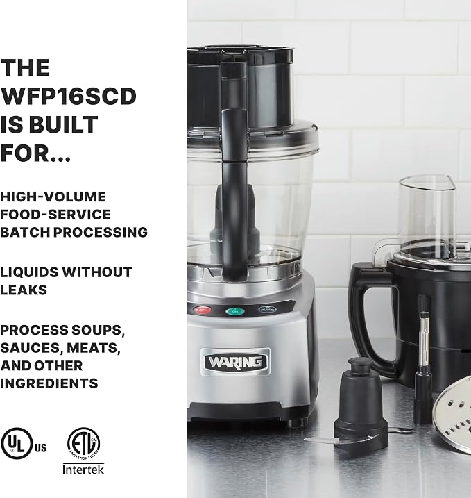 Waring Commercial Food Processor, 4-Quart Capacity, 2 Horsepower Motor, Continuous-Feed Food Processor with Dicing, Large Capacity Vegetable Chopper for Professional Kitchens, WFP16SCD
