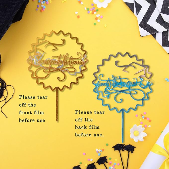 Whaline Graduation Cake Topper Gold Acrylic Cake Topper Congrats Grad You Did It Congratulations 5 Design Table Centerpiece Sticks Grad Party Food Appetizer Picks for Cakes Decor Supplies, 10pcs | Congrats Grad, 5 Design, You Did It Congratulations, Ta...