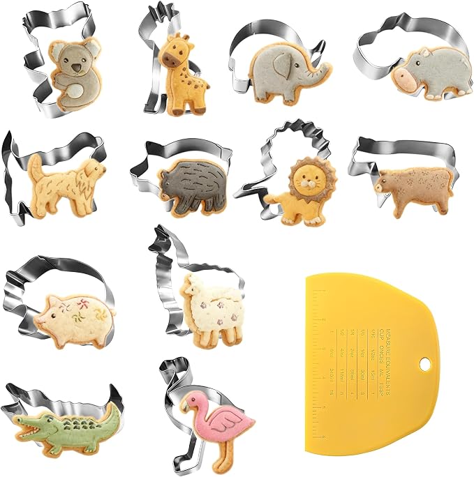 Animal Cookie Cutter Set - 12Pcs Mini Cookie Cutters Variety Pack with Dough Scraper, Stainless Steel Cookie Mold for Biscuits, Fondant, Sandwiches and Pancakes