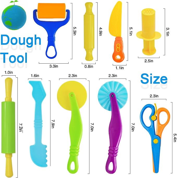 Dough Tool Set for Kid, 9 Pcs Dough Tools Accessories for Kids Ages 2-4-8, Includes Cutters Roller, Rolling Pins, Scissors, Plastic Knife