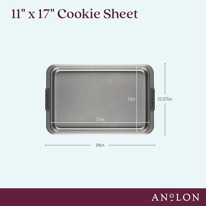 Anolon Advanced Nonstick Bakeware with Grips, Nonstick Cookie Sheet / Baking Sheet - 11 Inch x 17 Inch, Gray