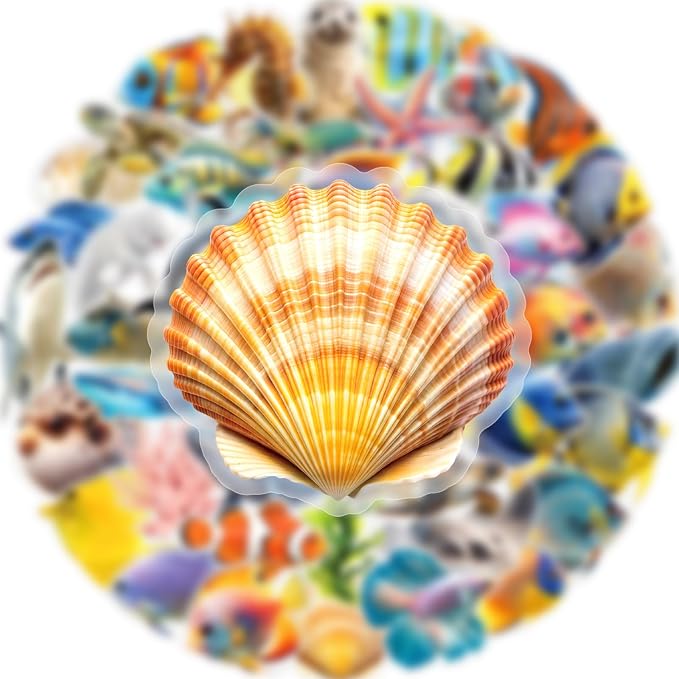50 Pcs PET Transparent Underwater World Stickers, Waterproof Vinyl Marine Life Decals for Laptop Skateboard Luggage, Colorful Ocean Creature Stickers Gift for Kids Teens Adults(The Underwater World)