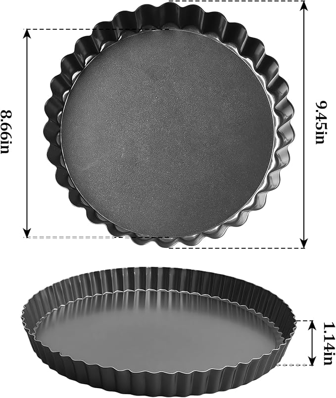 9 Inch Removable Bottom Tart Pan,Top 9.5 inches,Nonstick Removable Loose Bottom Carbon Steel Tart Pan for Mousse Cakes, Pies,Desserts and Baking Tarts