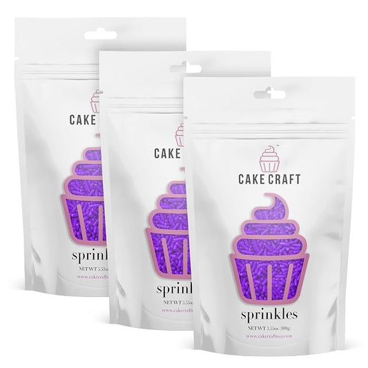 Cake Craft Sprinkles – 3-Pack (100g Each) | Decorating Cakes, Cupcakes, Cookies & More | Purple – Jimmies
