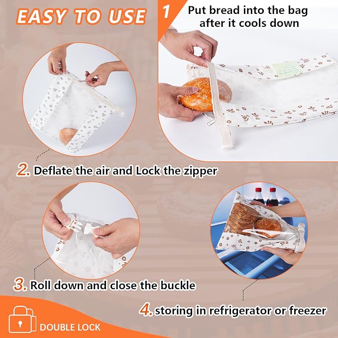 ORORIN Reusable Bread Bags for Homemade Bread,Linen Sourdough Bag Storage Container with Clear Window,Zipper Freezer Bags to Keep Fresh,Sourdough Accessories,2-Pack (Patented)