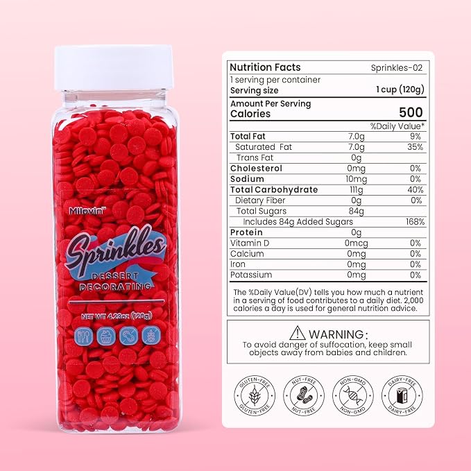 Edible Red Sprinkle for Cake Decorating, Red Confetti Sprinkles, Round Sprinkles, Perfect for Baking, Cake, Cupcakes, Macarons, waffles, Ice Cream, and Cookies(120g/4.23oz)
