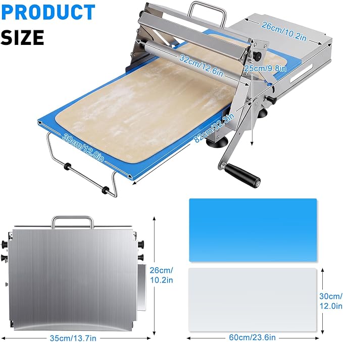 12-Inch Folding Dough Sheeter Machine Stainless Steel Manual Dough Roller Adjustable Thickness with 2 Rolling Boards For Pizza Croissants Pastry（US Fast Arrival）2026 Upgraded White