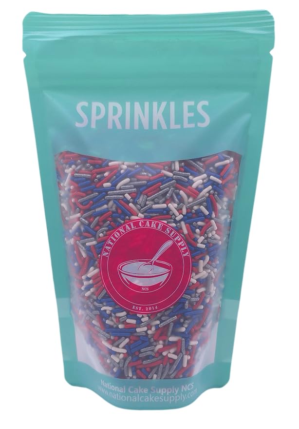NCS New England Game Day Red, Dark Blue, Silver & White Jimmies Edible Sprinkles – Cupcake, Cake & Cookie Decorations, 7 oz