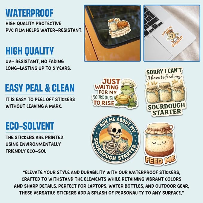 10pcs Sourdough Starter Sticker Pack,Baking Lover Baker Gift, Bakery Decoration for Jar Water Bottle Laptop Helmet Farm Stand Vehicles (Sourdough, 4in)