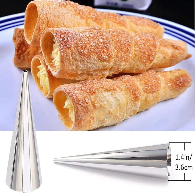 large Cream Horn Molds 5-inch, 16 PCS Cream Horns Pastry Molds with Cleaning Brush Croissant Baking Forms for Baking Croissants Bead, Chocolate Croissant, Brioche Rolls, Party Dessert
