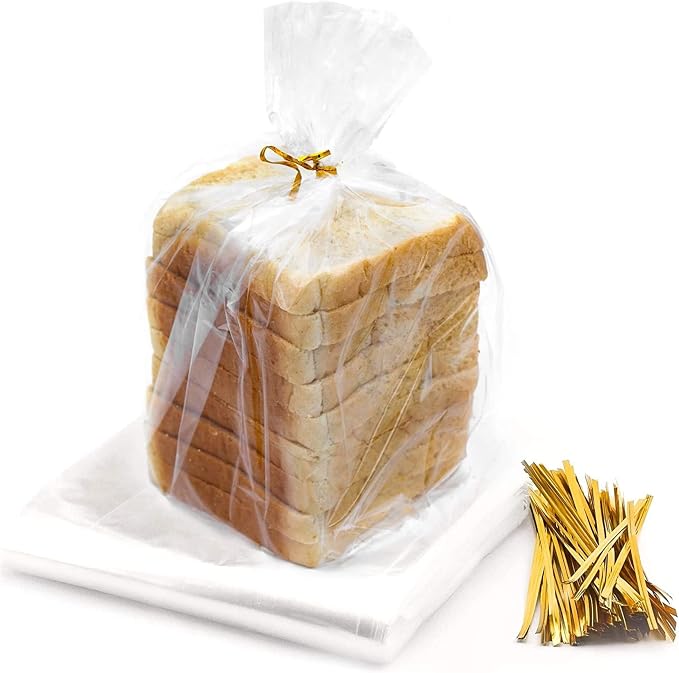 Reusable Plastic Bread Bags for Homemade Bread - 200 Pack Clear Bag with Ties For An Airtight Moisture-free Preservation and Storage - Loaf for Home Bakers and Bakery Owners