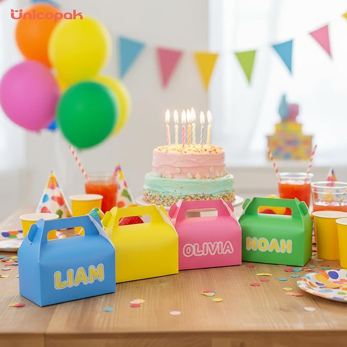 UnicoPak 30 Pack Yellow Party Favor Bag Boxes, Gable Gift Boxes for Candies Treats Goodies Cookies, Ideal for Yellow Party Favors, Themed Birthday Party, Valentine's Day, 6.5x3.5x3.5 Inches