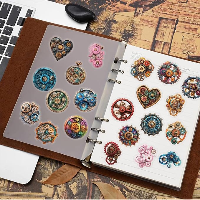 50 Pcs Vintage Mechanical Gears PET Aesthetic Stickers | Scrapbooking, Vintage Gear Wheel, Colorful, Clear, Journaling Craft Art Decals