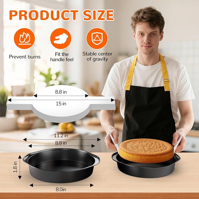 9 Inch Round Cake Pan with Handle, 3PCS Nonstick Cake Pans with 100 PCS Parchment Paper