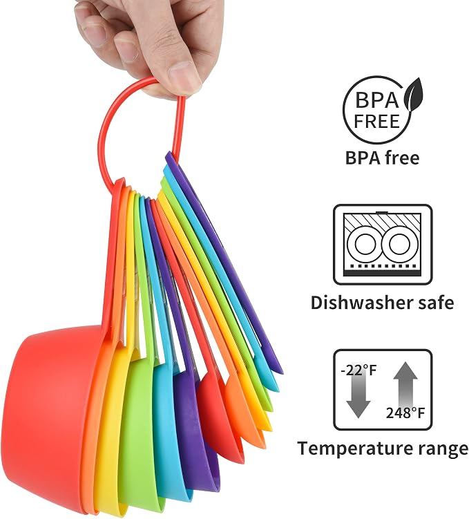 Smithcraf Measuring Cups and Spoons Set, 12 Pieces Cute Metric & US Plastic Measuring Cups and Spoons, Dry & Liquid Measure Cups and Spoons for Baking & Kitchen Random Color