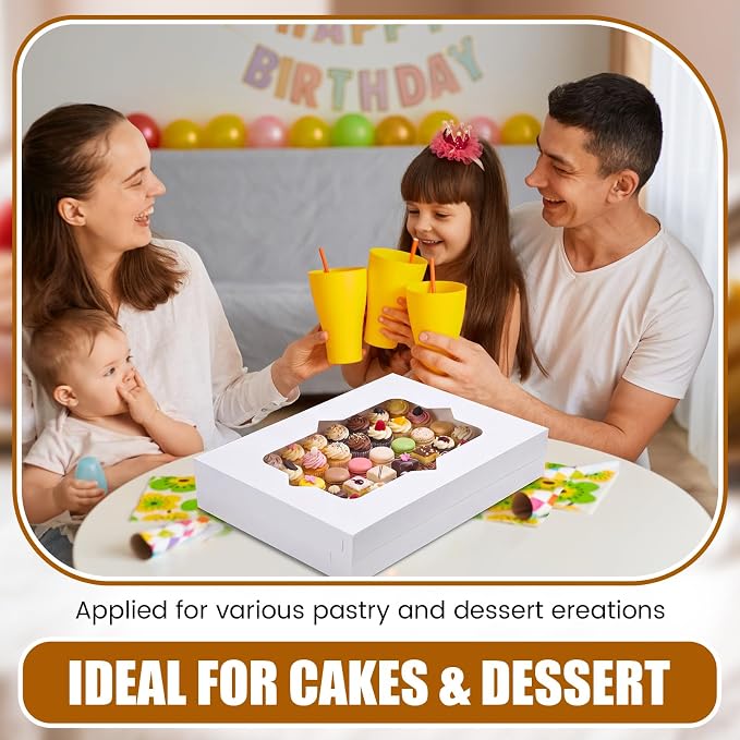 Sinload 24 Pcs 26.5x19.5 x 5 Inch Full Sheet Cake Boxes 12pcs Large Rectangle Bakery Boxes with 12pcs Cake Boards for Pastry Baking, Cupcakes, Donuts, Cookies, Pie Treat Packaging