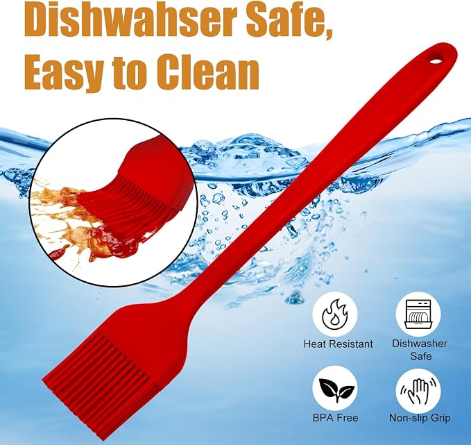 Silicone Basting Brush 2 Pcs Pastry Brush for Oil, BBQ, Grill, Sauce Baking Cooking, Dishwasher Safe (Red)