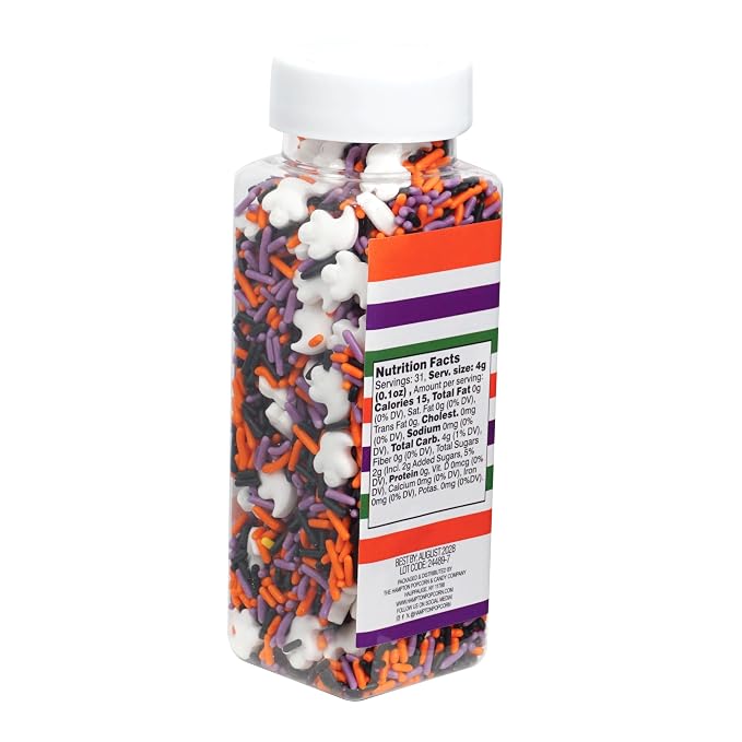 White Ghosts & Orange, Purple, Black Sprinkles Mix 4.4 oz, Halloween Sprinkles For Cake Decorating, Baking, Ice Cream & More, The Hampton Candy Company
