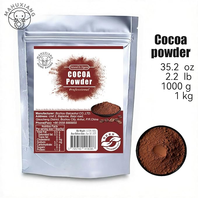 MAHUXIANG Alkalized Cocoa Powder (35.2 oz / 1000 g) — Dutch-Processed Cocoa for Baking, Desserts & Hot Cocoa, No Added Ingredients, Gluten-Free