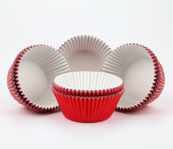 Gifbera Standard Red Foil Cupcake Liners Wrappers Baking Cups for Birthday Wedding Holiday Party, 200-Count (Red)