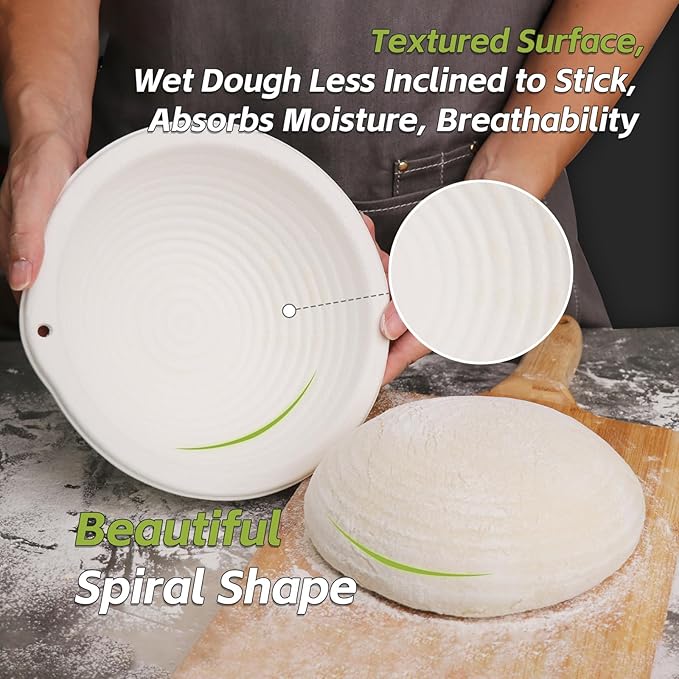 2 x 10inch Pulp Round Sourdough Banneton Bread Proofing Basket Baking Supply with Linen Liners for Professional and Homemade Artisan Bread