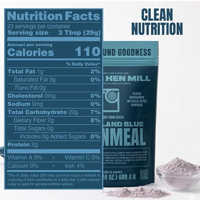 Marsh Hen Mill Sea Island Blue Cornmeal | Corn with Floral Aroma | Perfect Stone Ground Cornmeal for Corn Bread | Traditional Blue Corn Flour | 100% Natural & Gluten Free, 24 oz (Pack of 1)