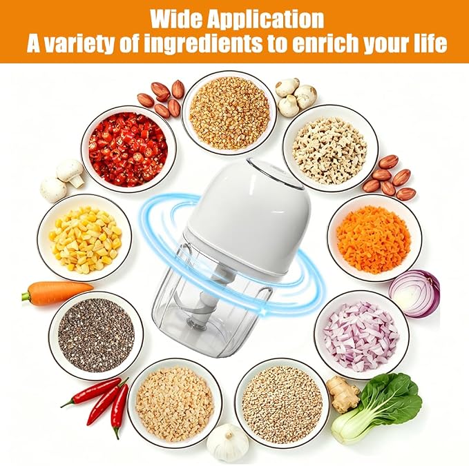 2026 New 450ML Electric Garlic Chopper, Powerful Portable Mini Food Processor, 1 Head 8 Blades, Partition Panel, Brush and Spoon, Garlic Mincer Electric for Ginger, Chili, Fruit, Meat, Onion, etc