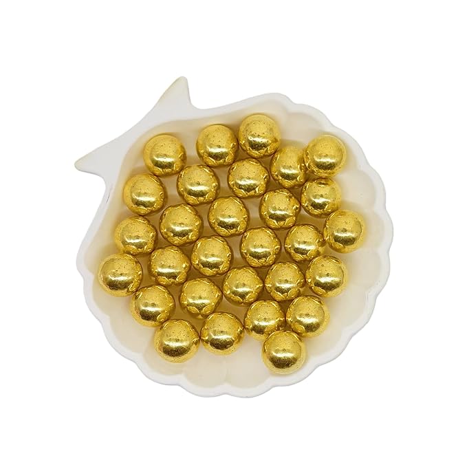 14mm Edible Super Gold Pearl Sugar Sprinkles Candy Mini Pearls Cake Decorations Cupcake Toppers Cookie Decorating Perfect for Wedding Party Valentine Halloween Christmas Supplies 3OZ