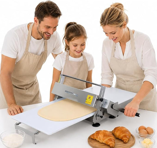 Tabletop Manual Dough Sheeter, 12/15.5in Stainless Steel Folding Dough Roller Machine, Adjustable Thickness Pastry Sheeter for Croissant, Puff Pastry, Fondant, Home Baking and Commercial