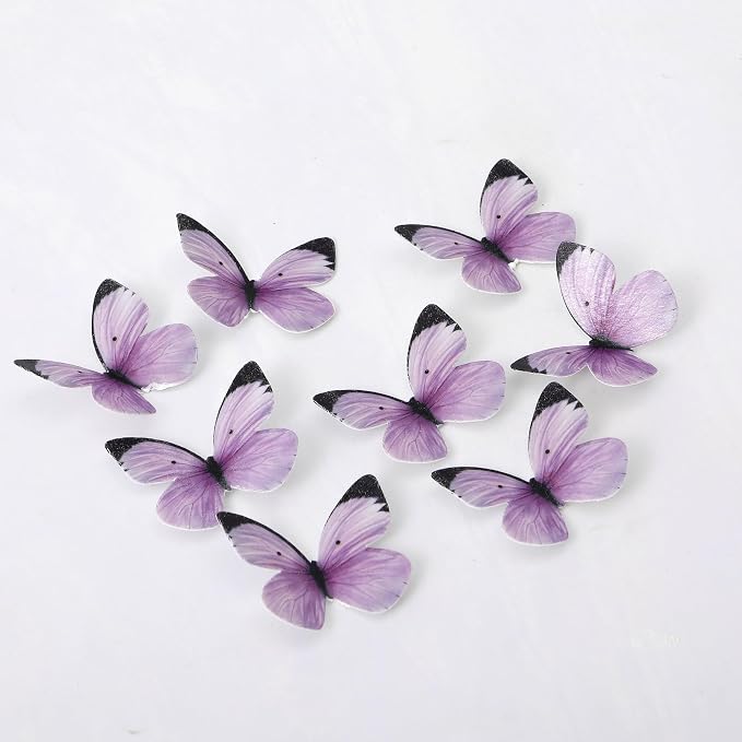 YOcity 50PCS Butterflies Cake for Decorations-Purple Butterfly Cupcake Toppers Small Pastel Wafer Paper Cake Cupcake Decor for Wedding Baby shower Birthday Suppliers