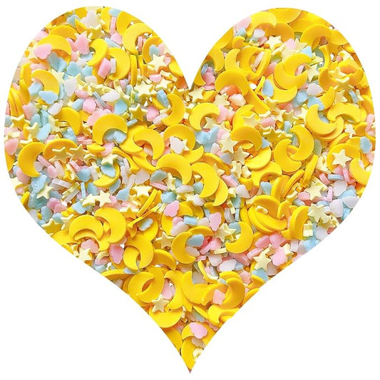 EHOPE 50g Fake Sprinkles Resin Sprinkles Fake Candy Sprinkles Clay Sprinkles Polymer Sprinkles Polymer Clay Slices for Nail Art DIY Crafts Cake Phone Case(Moon Stars Slices-07)
