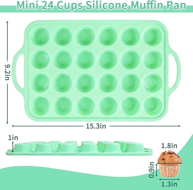 2 Pack Silicone Mini Muffin Pan, 48 Cups Mini Cupcake Pans with Metal Reinforced Frame and Handle, Silicone Baking Molds for Egg Bites Pie Mini Cheesecake Jello Pudding Brownie Wedding Cupcake