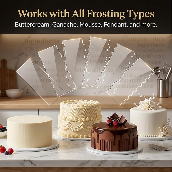 6 Pack Cake Scraper Set, 9.45" Cake Edge Smoother Decorating Comb | Acrylic Cake Scraper Set Clear Frosting Scraper for Buttercream, Ganache, Fondant, Mousse, Perfect for Home Baking & DIY