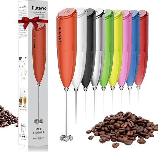 Hand Mixer Milk Frother for Coffee - Dutewo Frother Handheld Foam Maker for Lattes, Electric whisk Drink Mixer Mini Foamer for Cappuccino, Frappe, Matcha, Hot Chocolate, Red 178C