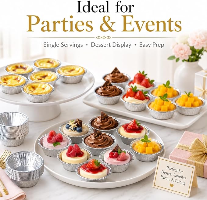 50Pcs Mini Pie Tins, Round Aluminum Foil Pans, Disposable Small Tart Pans for Baking