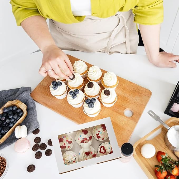 30 Pack Cupcake Boxes Bulk with Clear Display Window Hold 6 Standard Cupcakes, Disposable Food Grade White Cupcake Carrier Cupcake Container, Perfect for Cupcakes Muffins Cookies Pastries