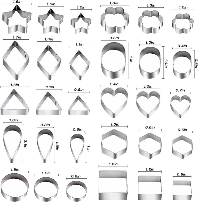 30Pcs Mini Cookie Cutter Set，Stainless Steel Multi Shapes Kit Cutters for Baking, Holiday Cookies, Small Stainless Steel Fruit Veggie Tiny Polymer Clay Cutters for Kids