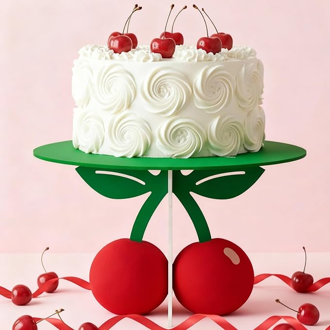Lallisa 12" Cherry Cake Stand 3D Red and Green Cherry on Top Party Decorations PVC Dessert Holder Centerpieces for Birthday Baby Shower Wedding Party Supplies
