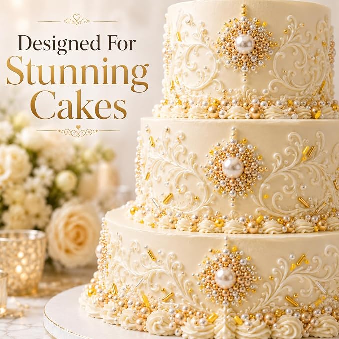 Confect Gold Pearl & Rod Sprinkles Mix – Metallic Edible Pearlized Sugar Balls for Cake Decorating, Cupcakes & Desserts | Vegan, Gluten-Free, Nut-Free, Soy-Free, Dairy-Free, Palm Oil-Free- 4.2 Oz