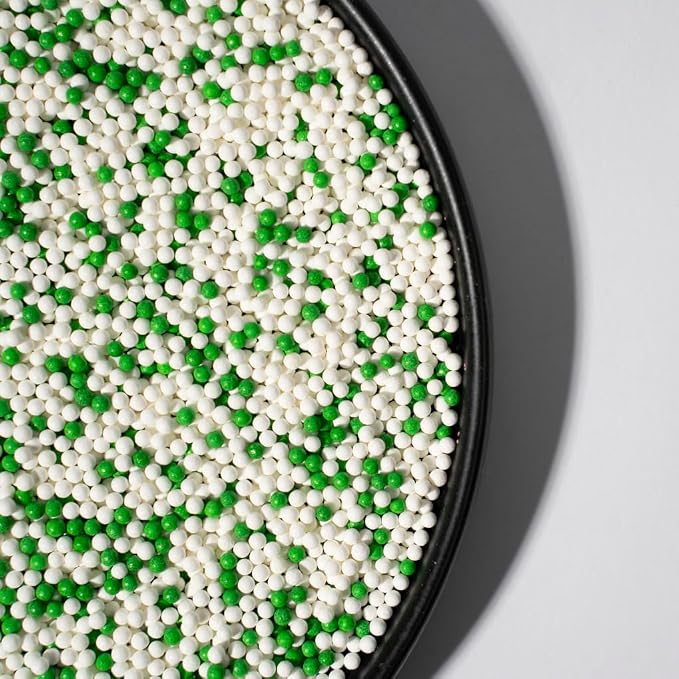 Christmas White Green Edible Pearl Sprinkles for Cake Decorations130g/4.6oz, Baking, Ice Cream, Cookies, Cupcake Topper2mm Sugar Pearls for Cake Decorating (2mm green white)
