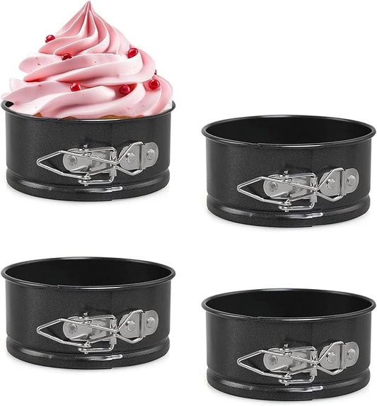 4 Inch Springform Cake Pan Set of 4, Non-Stick Round Mini Cake Tins with Removable Bottom for Cheesecakes, Pie, Quiche and Baking